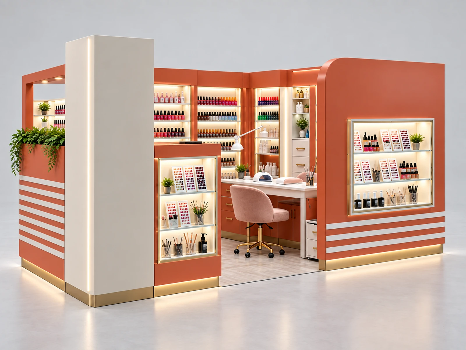 Nail Art Kiosk with Sample and Color Display customer-facing service and display detail