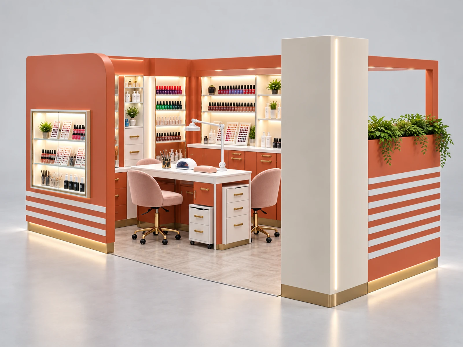 Nail Art Kiosk with Sample and Color Display staff-side equipment, utilities, and storage view