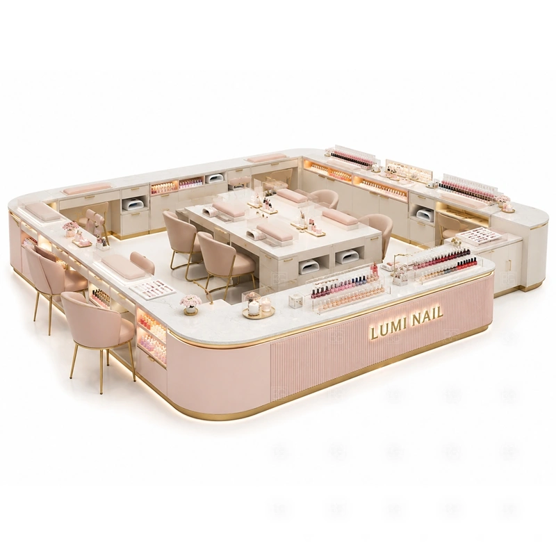 Shopping Mall Manicure Kiosk Design with an open service layout for mall nail care and product display shown in the shopping mall manicure kiosk design product photos for mall nail salon service