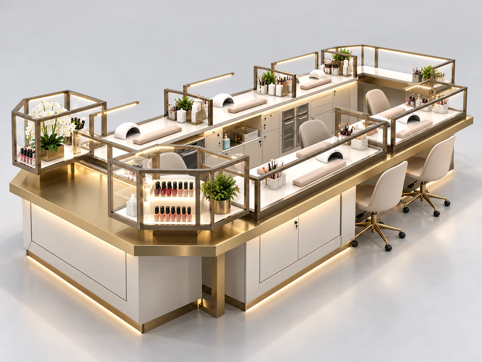 Turnkey Mall Nail Kiosk with Utilities and Ventilation Planning opposite angle showing the complete layout