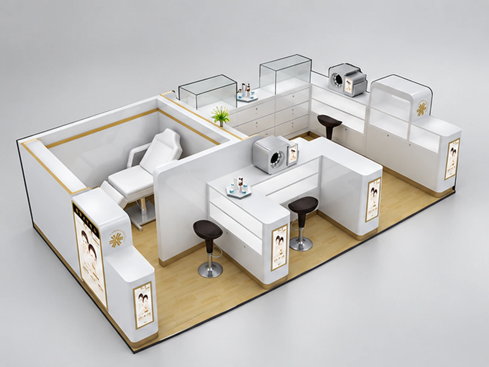 6m by 3m beauty care booth cosmetic kiosk with teeth whitening room for sale main three-quarter view