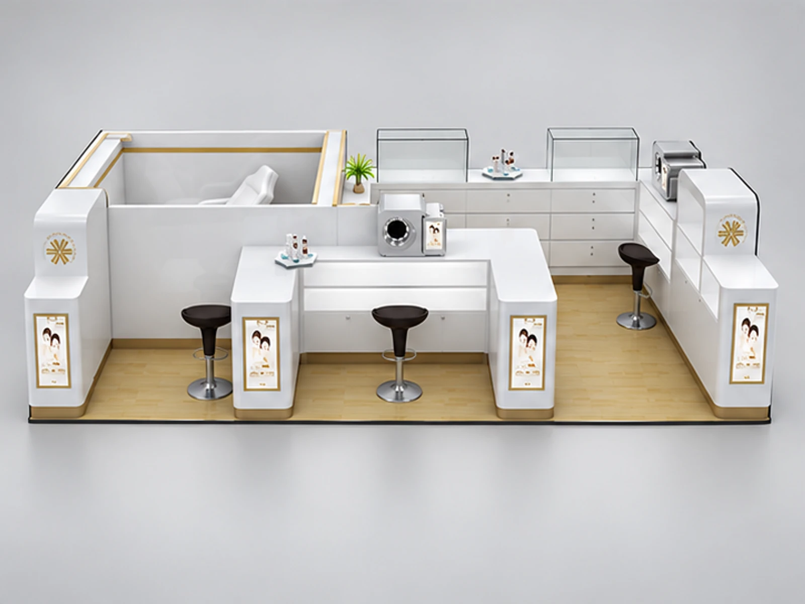 6m by 3m beauty care booth cosmetic kiosk with teeth whitening room for sale customer-facing service and display view