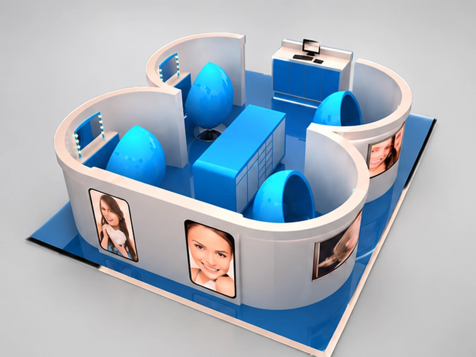4 Seats Curved Design Round Station Teeth Whitening Kiosk In Mall For Sale main three-quarter view