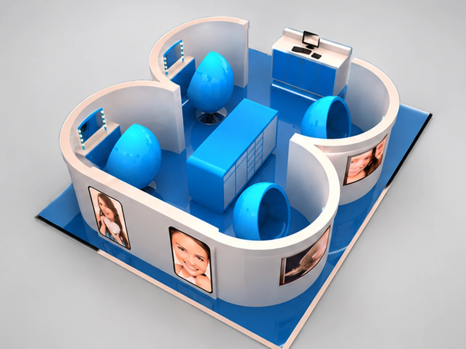 4 Seats Curved Design Round Station Teeth Whitening Kiosk In Mall For Sale staff-side equipment and storage view