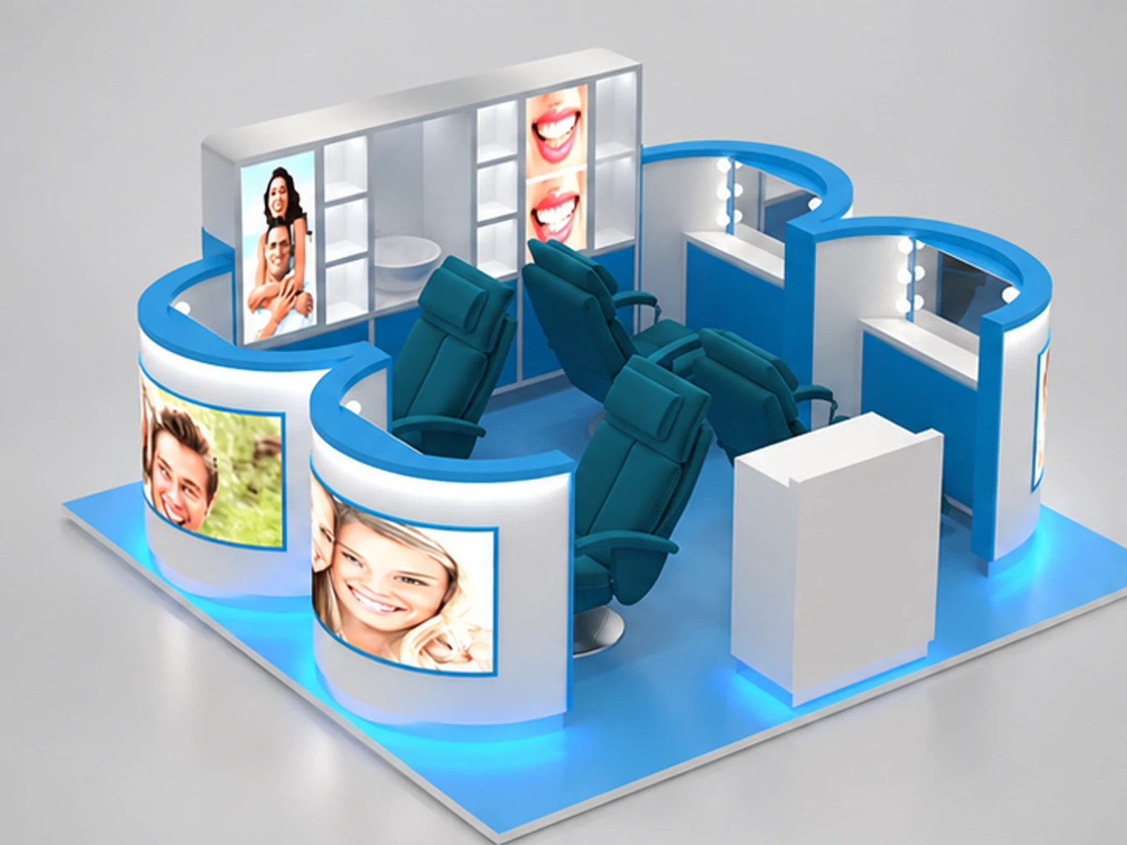 4m by 3m creative teeth whitening kiosk design Dental beauty booth with factory price main three-quarter view