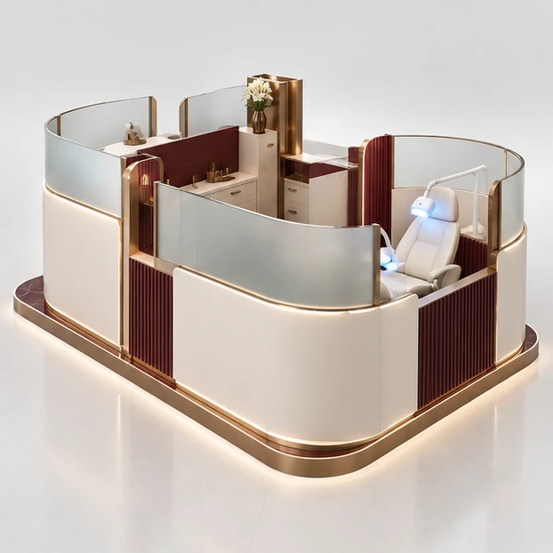 Airport Teeth Whitening Kiosk with Fast Consultation Desk opposite angle showing its complete footprint and display layout