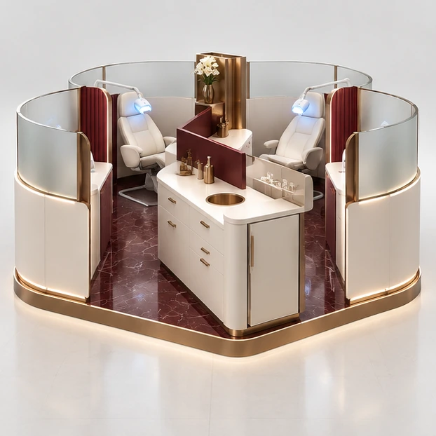 Airport Teeth Whitening Kiosk with Fast Consultation Desk operator-side equipment, access, and storage view