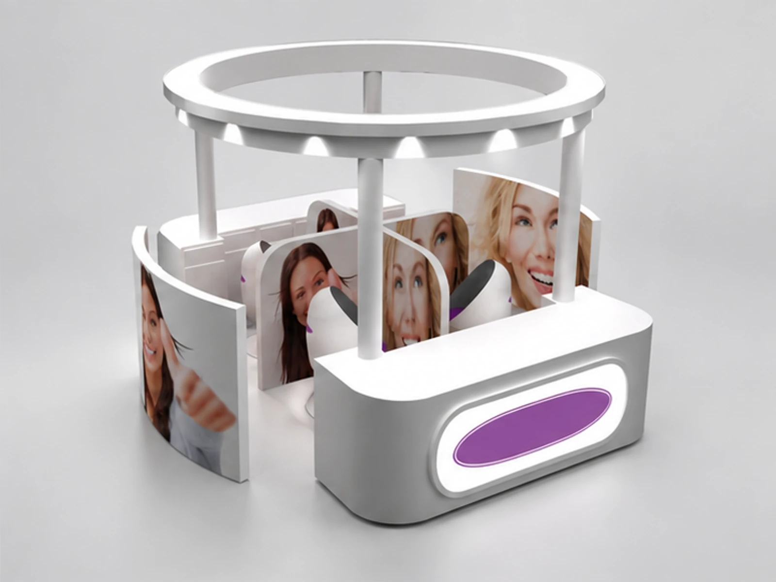 Creative teeth whitening booth dental care kiosk with teeth whitening stations for sale opposite angle and overall footprint