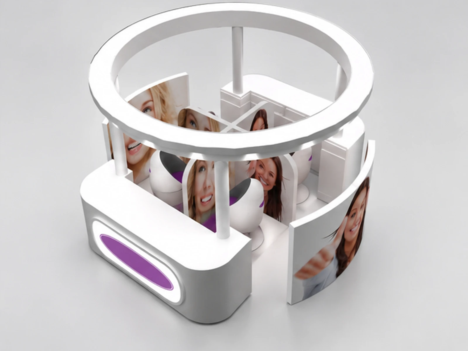 Creative teeth whitening booth dental care kiosk with teeth whitening stations for sale staff-side equipment and storage view