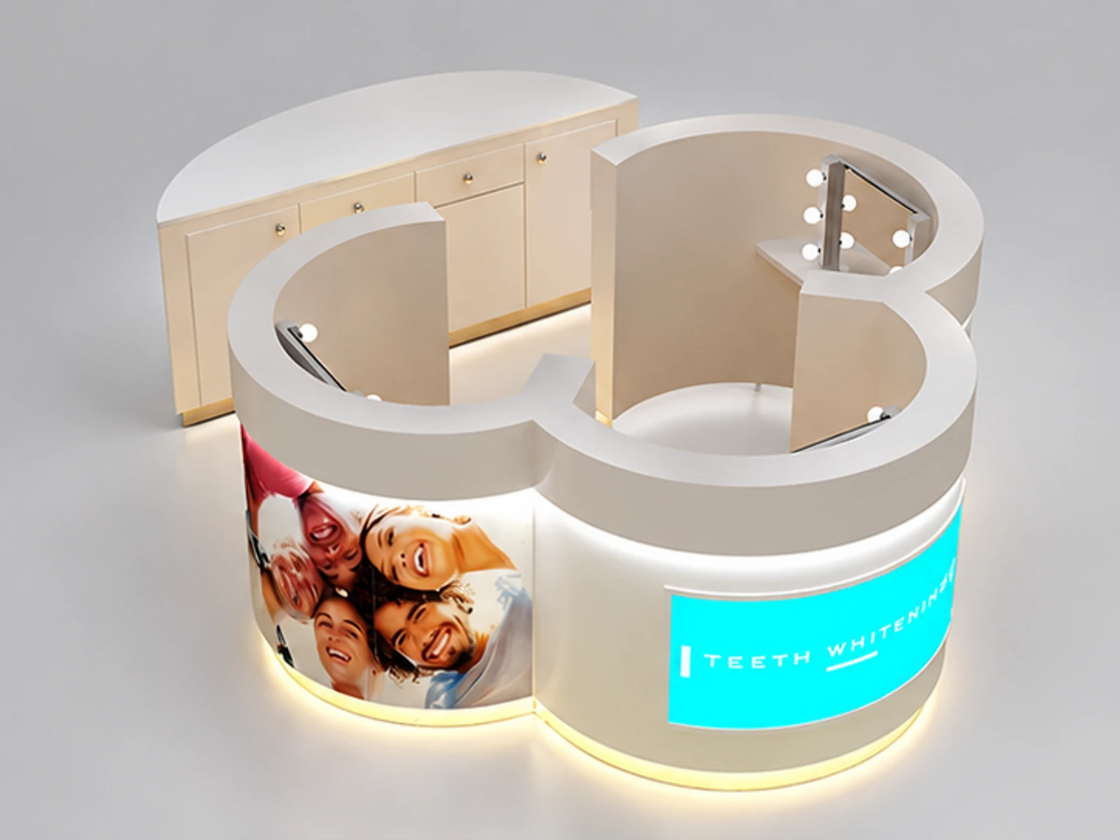 Customized Whiten Teeth Kiosk with 3 seats Curve Shape in Retail Store for Sale main three-quarter view