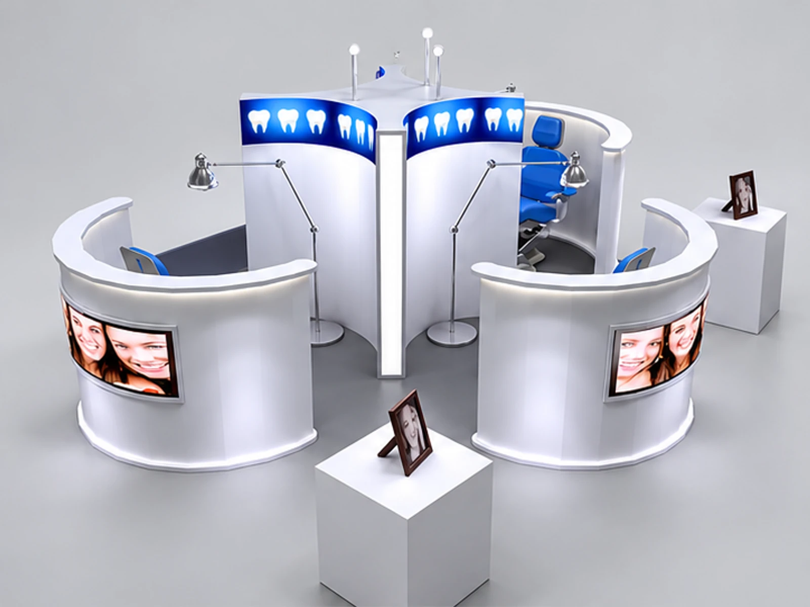 Dental care center stand | whitening teeth display kiosk main three-quarter view