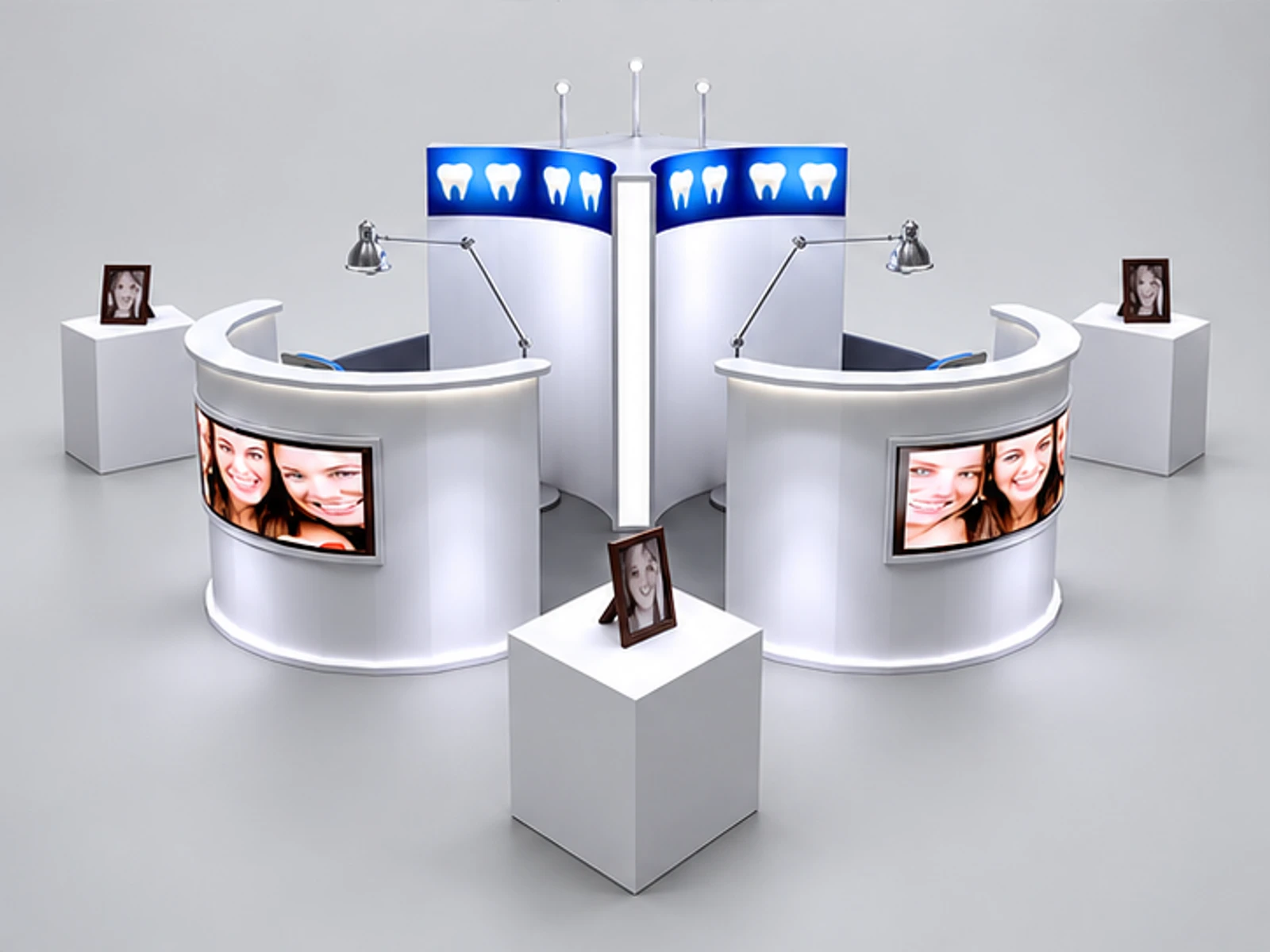 Dental care center stand | whitening teeth display kiosk customer-facing service and display view