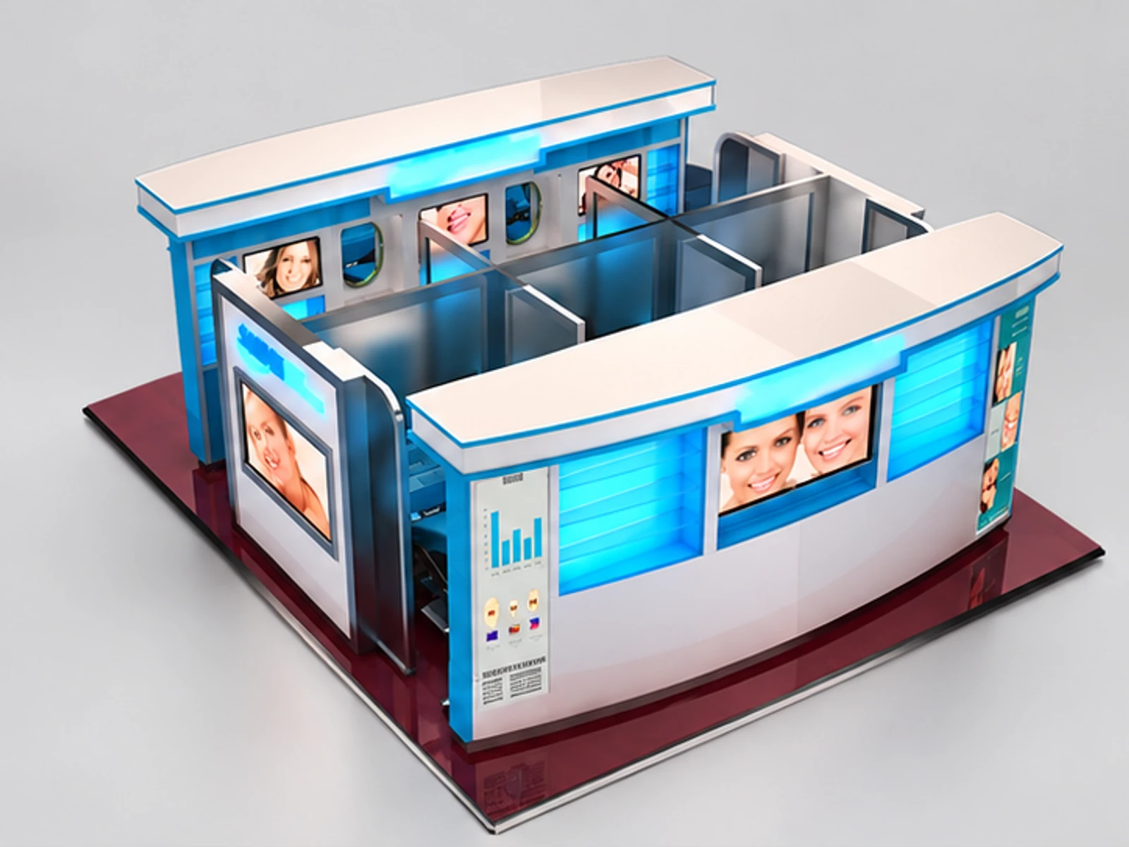 Dental care kiosk | Teeth whitening display booth main three-quarter view