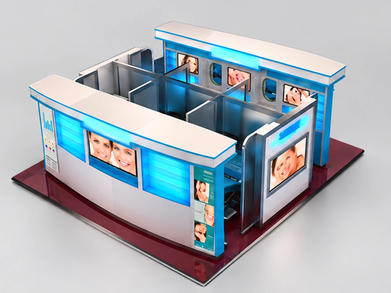 Dental care kiosk | Teeth whitening display booth opposite angle and overall footprint