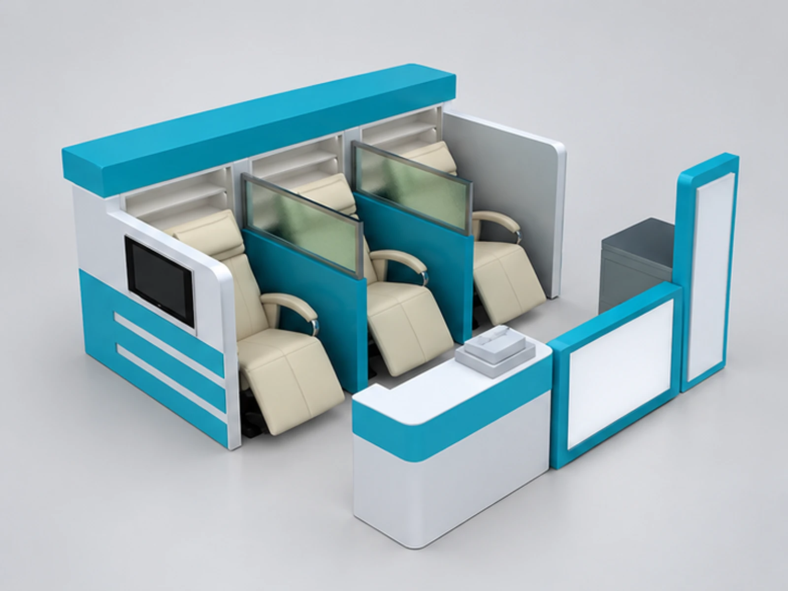 Dental care service kiosk | mall teeth whitening display booth for sale main three-quarter view