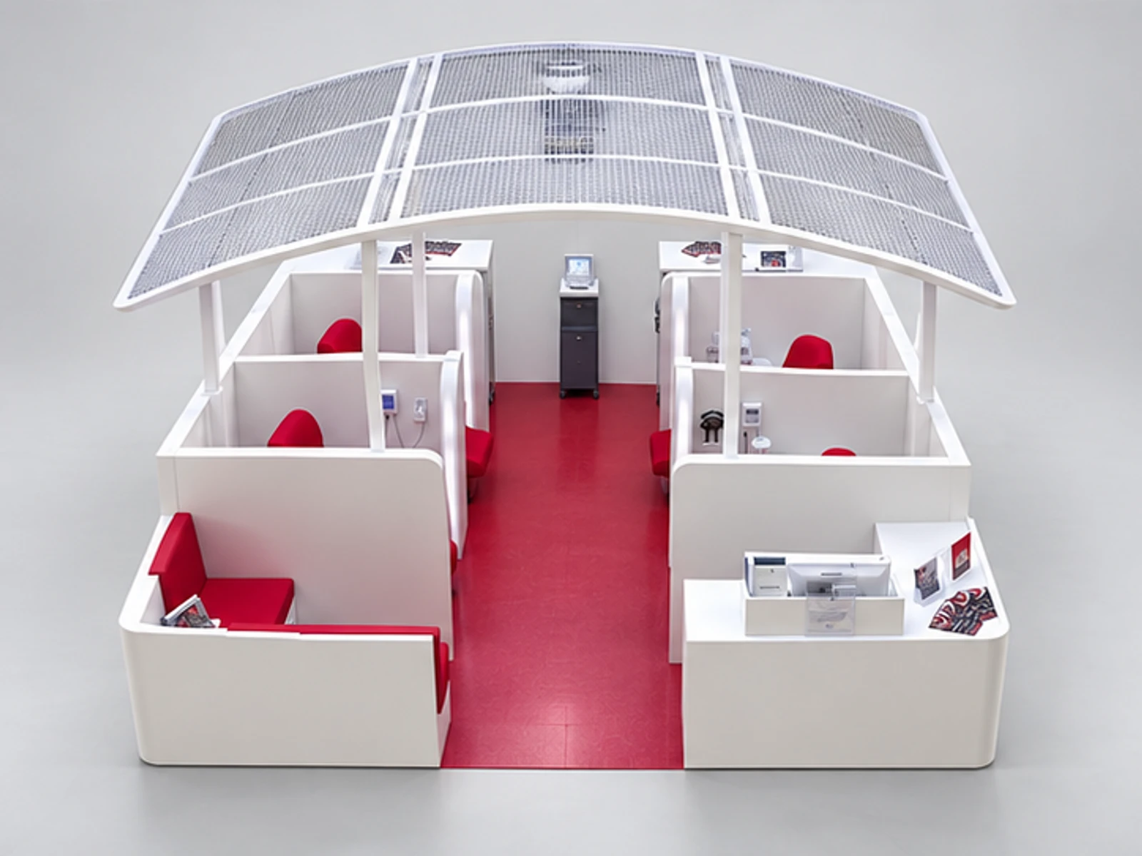 Functional smile lounge teeth whitening kiosk dental care booth used in mall customer-facing service and display view
