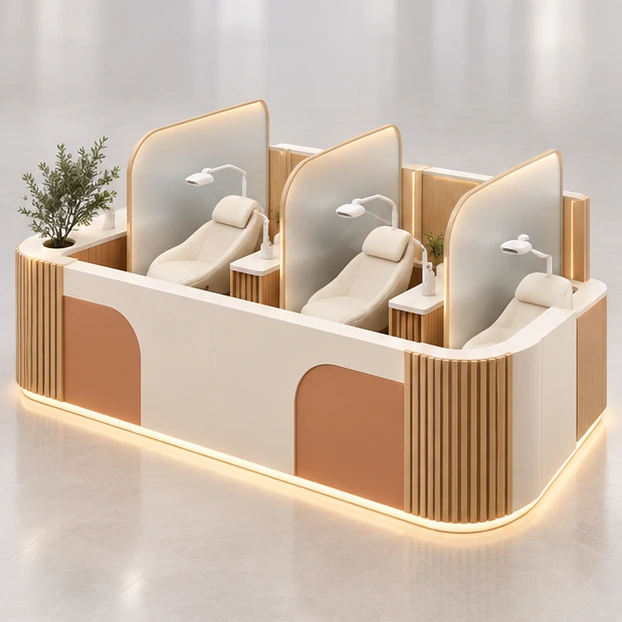 Mall Teeth Whitening Kiosk with Three Semi-Private Stations main three-quarter product rendering