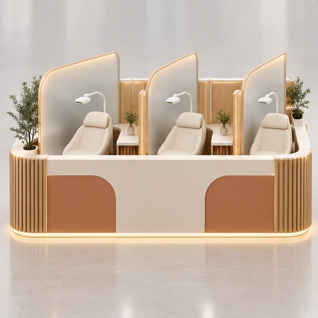Mall Teeth Whitening Kiosk with Three Semi-Private Stations customer-facing service and display view