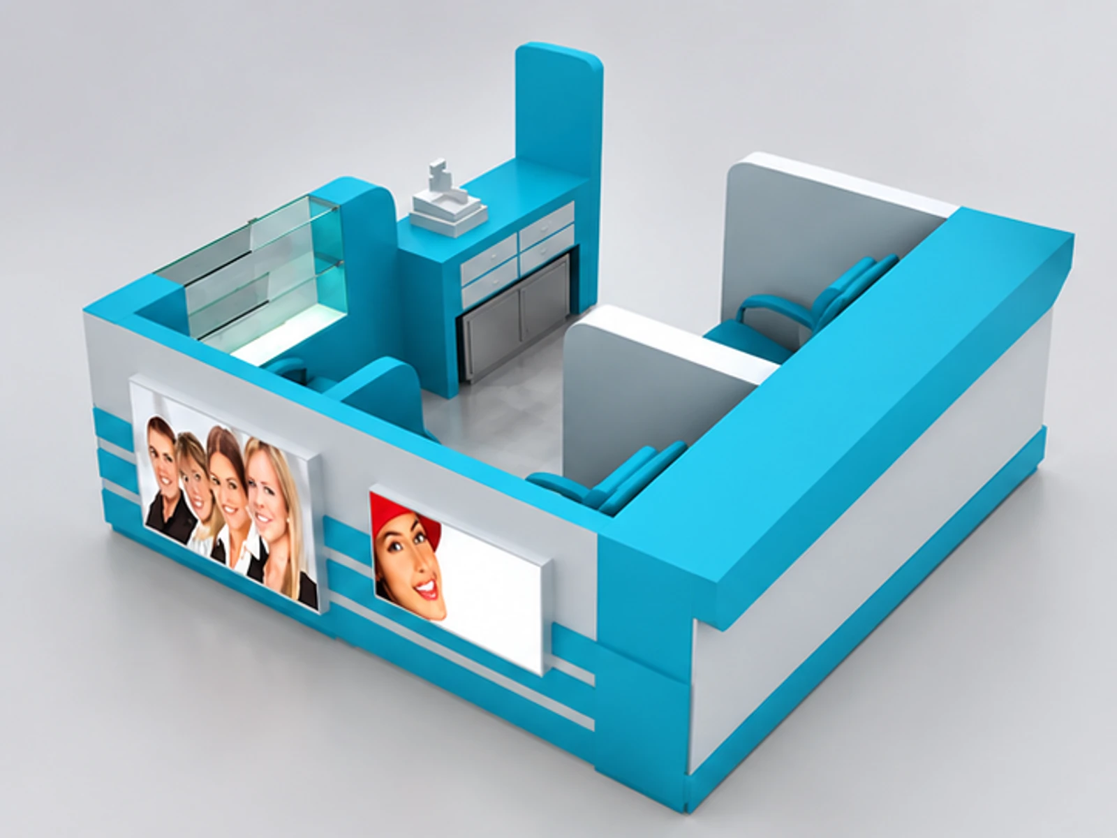 Mall teeth whitening stand | dental health kiosk for sale main three-quarter view