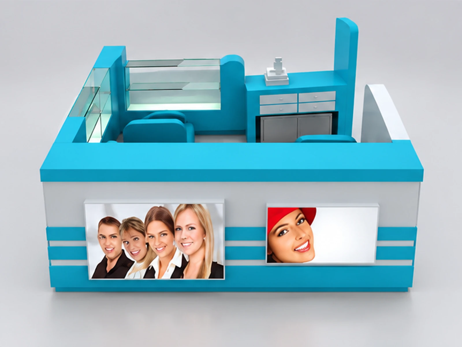 Mall teeth whitening stand | dental health kiosk for sale customer-facing service and display view