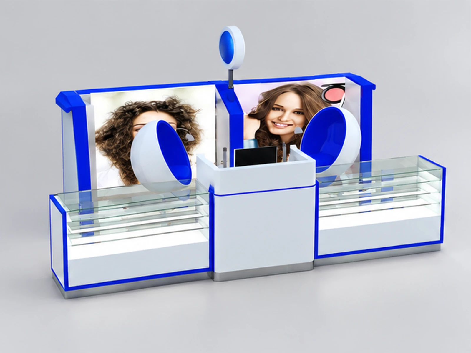 Modern design for mall teeth whitening display kiosk main three-quarter view