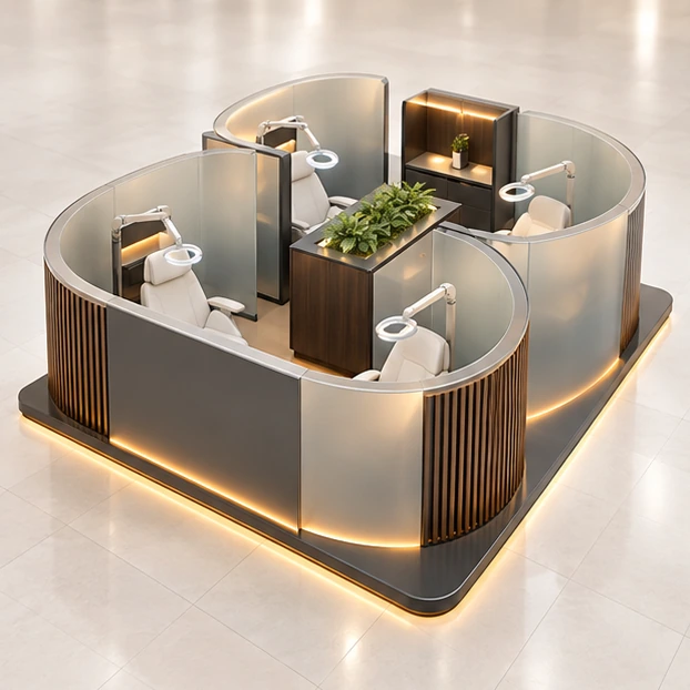 Modular Teeth Whitening Kiosk with Changeable Treatment Bays main three-quarter product rendering