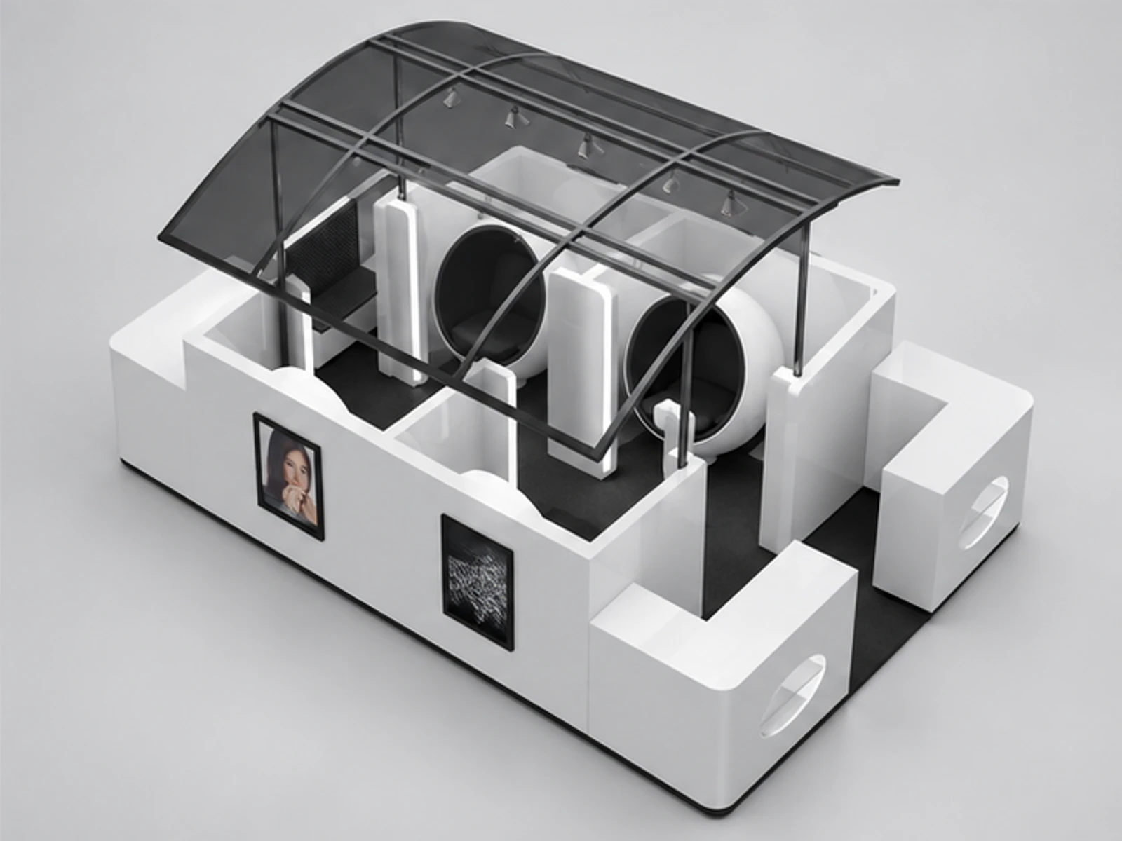 Most modern teeth whitening kiosk Dental care booth with egg stations for sale staff-side equipment and storage view