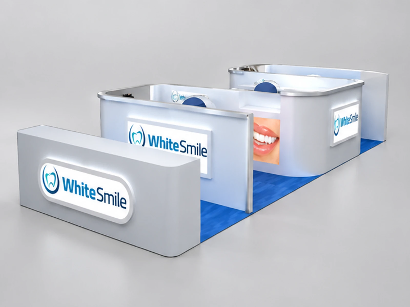 Special shape for mall teeth whitening kiosk | free design mall stand main three-quarter view