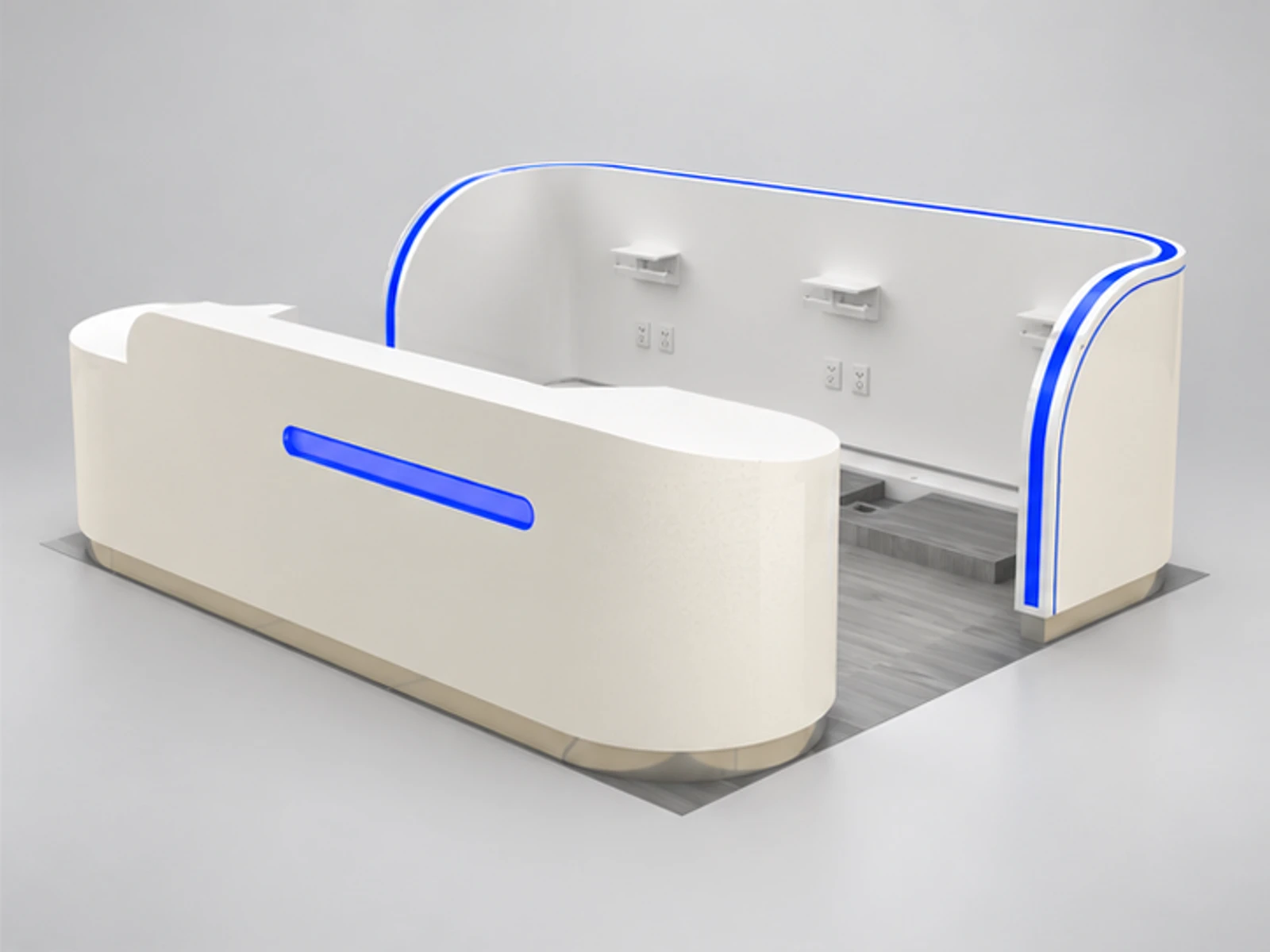 Teeth whitening display kiosk | dental care booth in the mall opposite angle and overall footprint