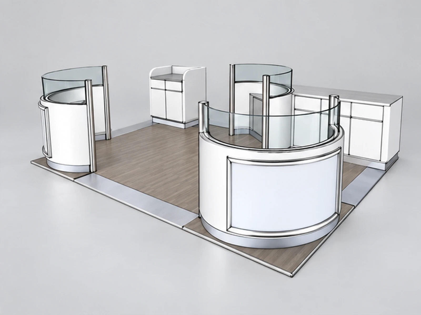 The USA teeth whitening kiosk | shopping mall teeth care stand opposite angle and overall footprint