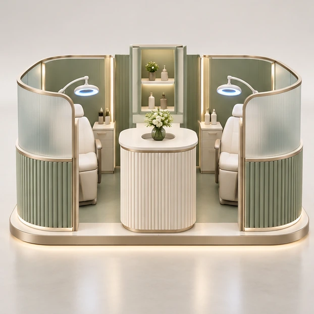Two-Bay Teeth Whitening Kiosk with Frosted Privacy Panels customer-facing service and display view