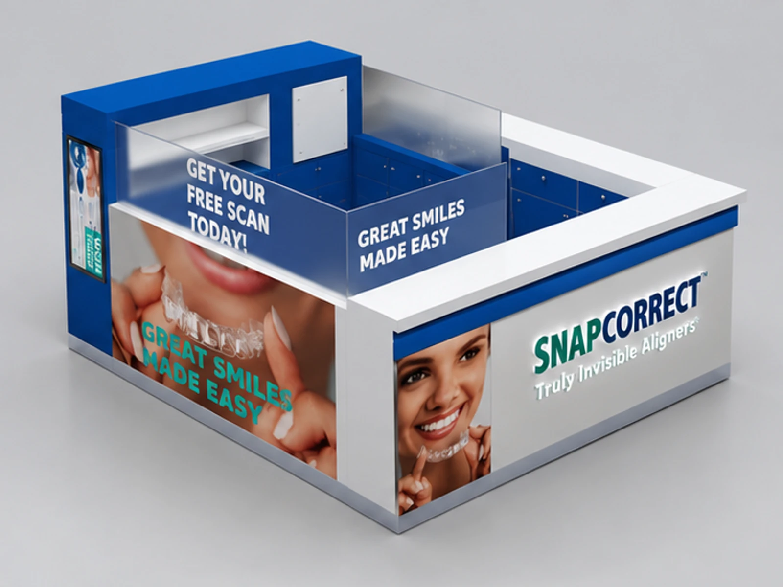 USA Teeth Whitening Kiosk Shopping Mall Service Booth For Sale opposite angle and overall footprint