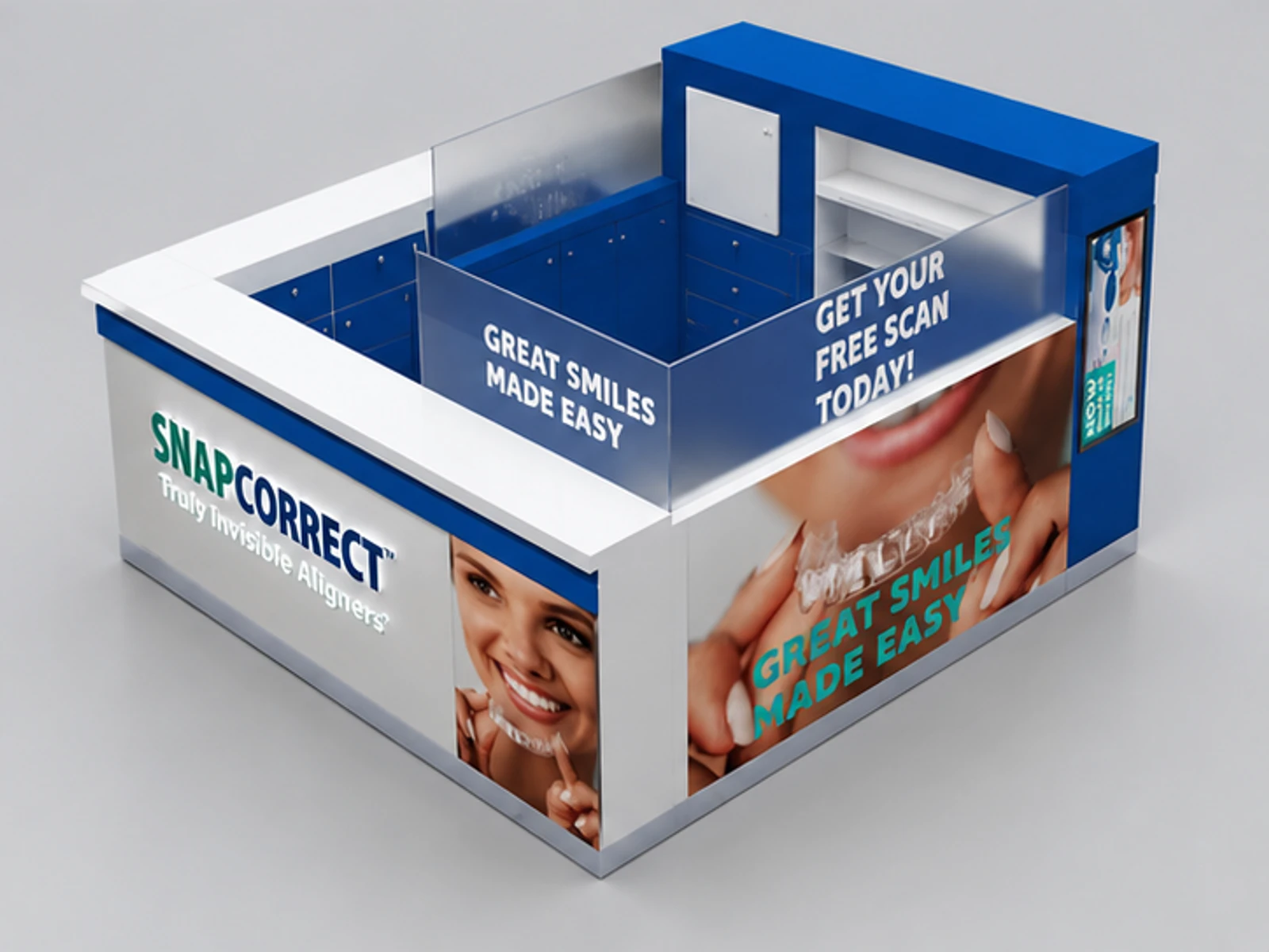 USA Teeth Whitening Kiosk Shopping Mall Service Booth For Sale staff-side equipment and storage view